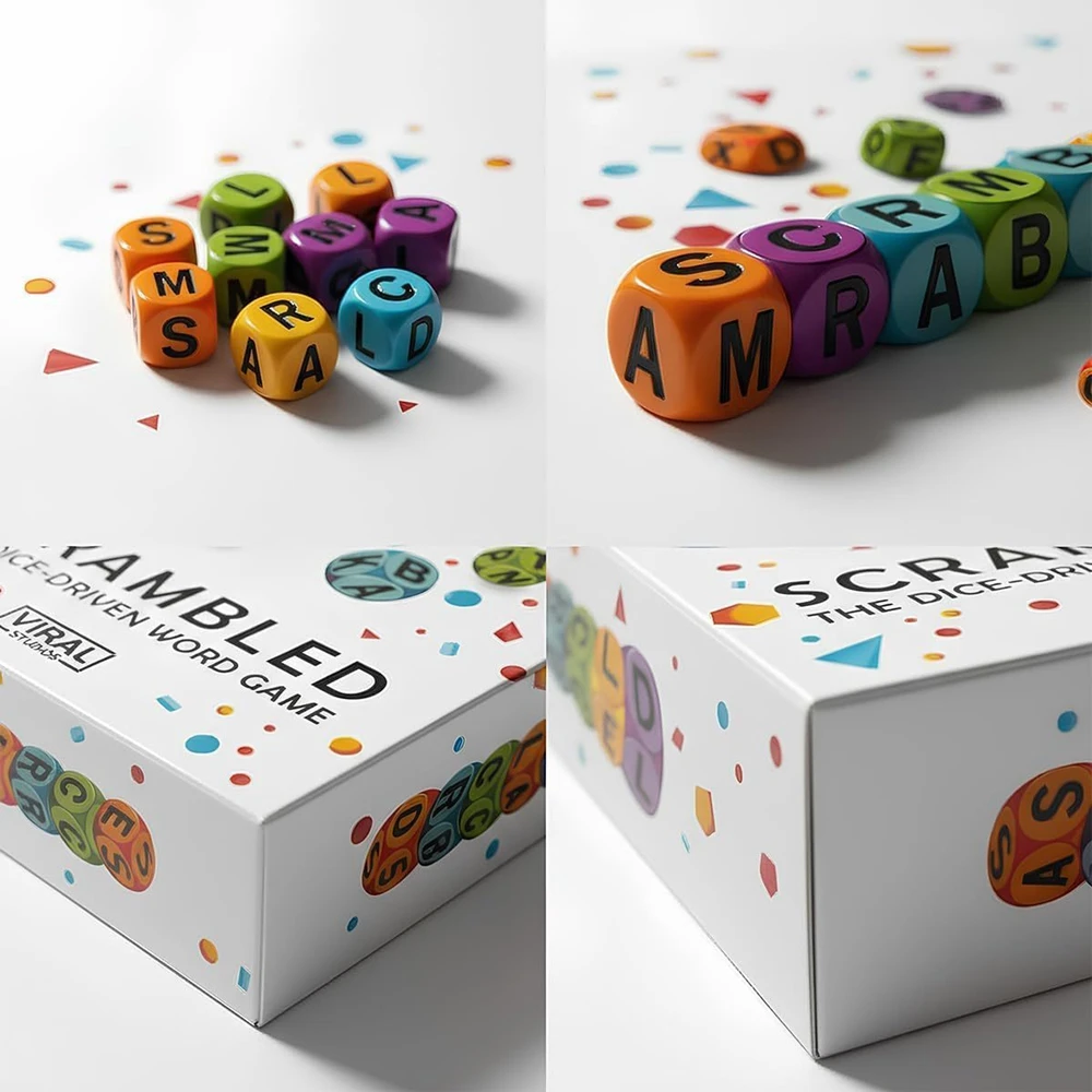 Plastic Acrylic Color Base with White Mixed-Color English Letters Scrambled Dice Word Game Children's Scrambled Dice Word Game