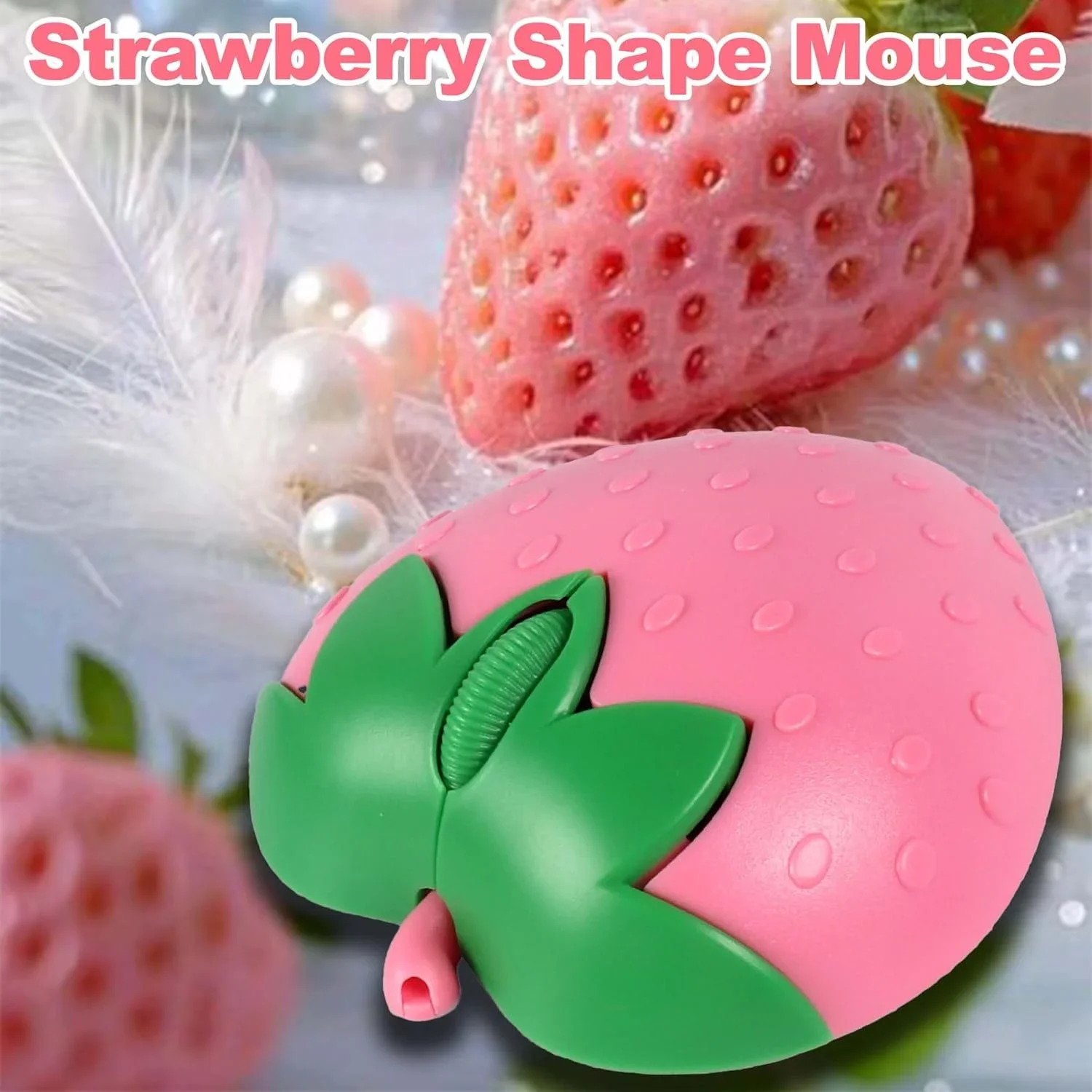 Cute Strawberry Wireless Silent Mouse 2.4G & Bluetooth Dual Mode 3D Kawaii Mini Mice for Girls Kids Laptop Desktop