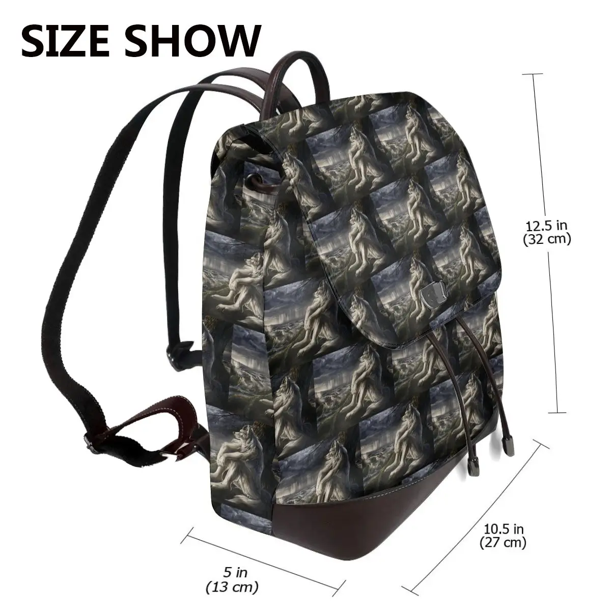 Emo White Wolf Sitting Sad Meme Bookbag School Student Bags Hiking Travel Daypack for Women Fashion Derma Backpack