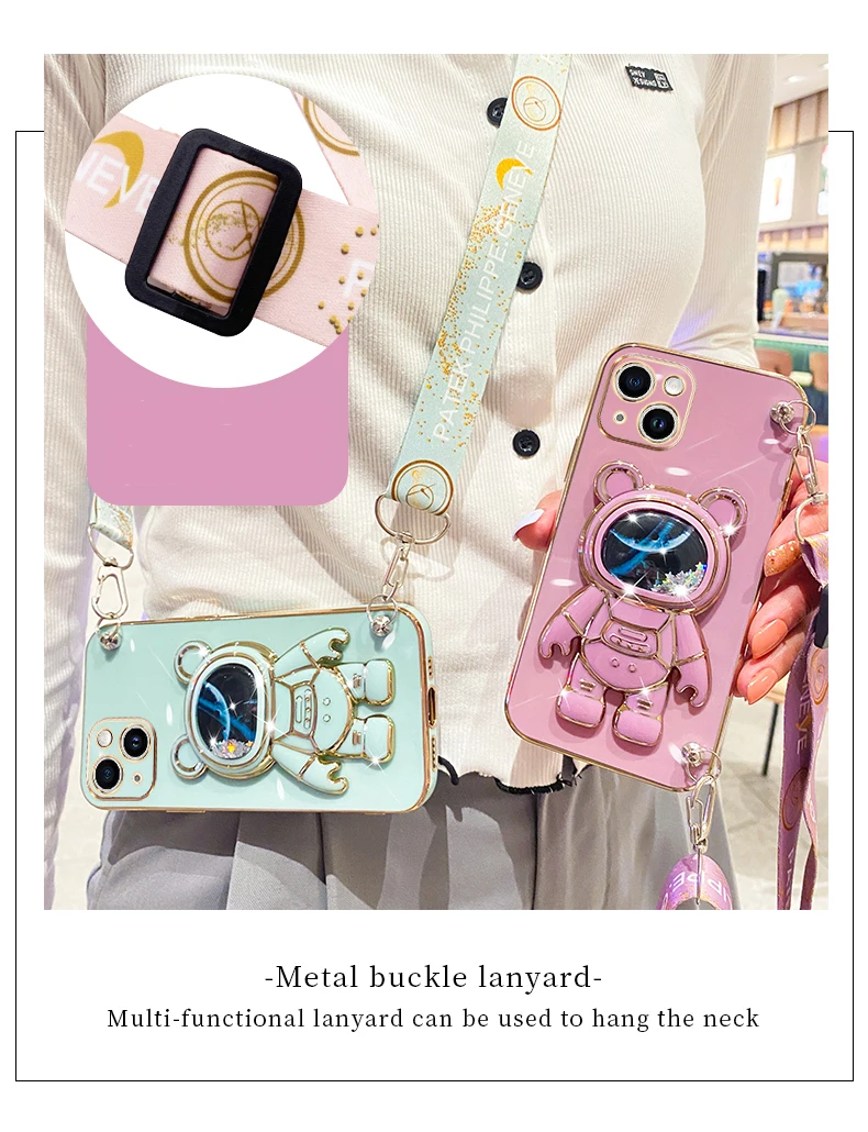 Quicksand Astronaut Strap Holder Case For Oppo Reno7 Reno 8 9 Reno 7 8 9 Pro Plus 8T 4G 5G 5F 2 2Z 2F 3 5 6 6Z 4G 5G RenoZ Cover