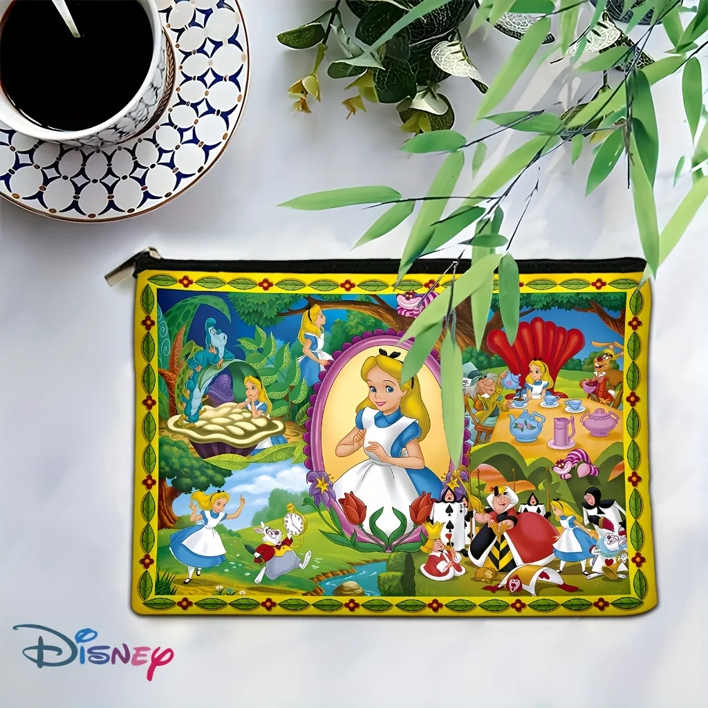 이상한 나라의 앨리스 지퍼 메이크업 가방 1개 - 매드 해터, 체셔 고양이 및 친구들, 보석 보관 가방이 특징인 생동감 넘치는 프린트 패턴, 완벽한 여행용 지퍼 파우치 - 재미있는 생일 선물