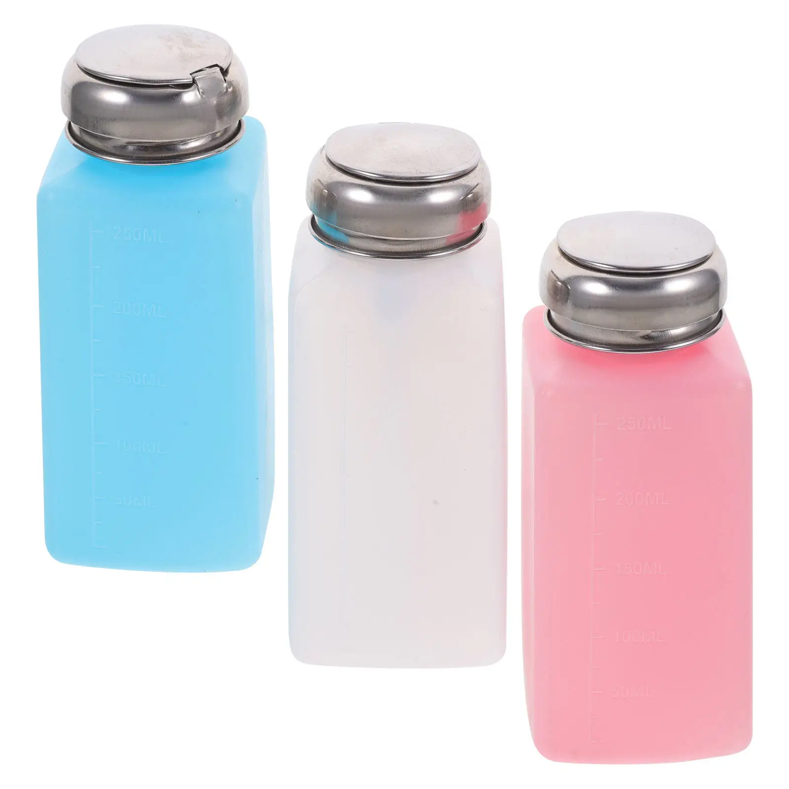 

3Pcs Leak Proof Press Pump Bottle for Alcohol and Nail Remover Liquid Storage Compact Portable Lightweight Exquisite