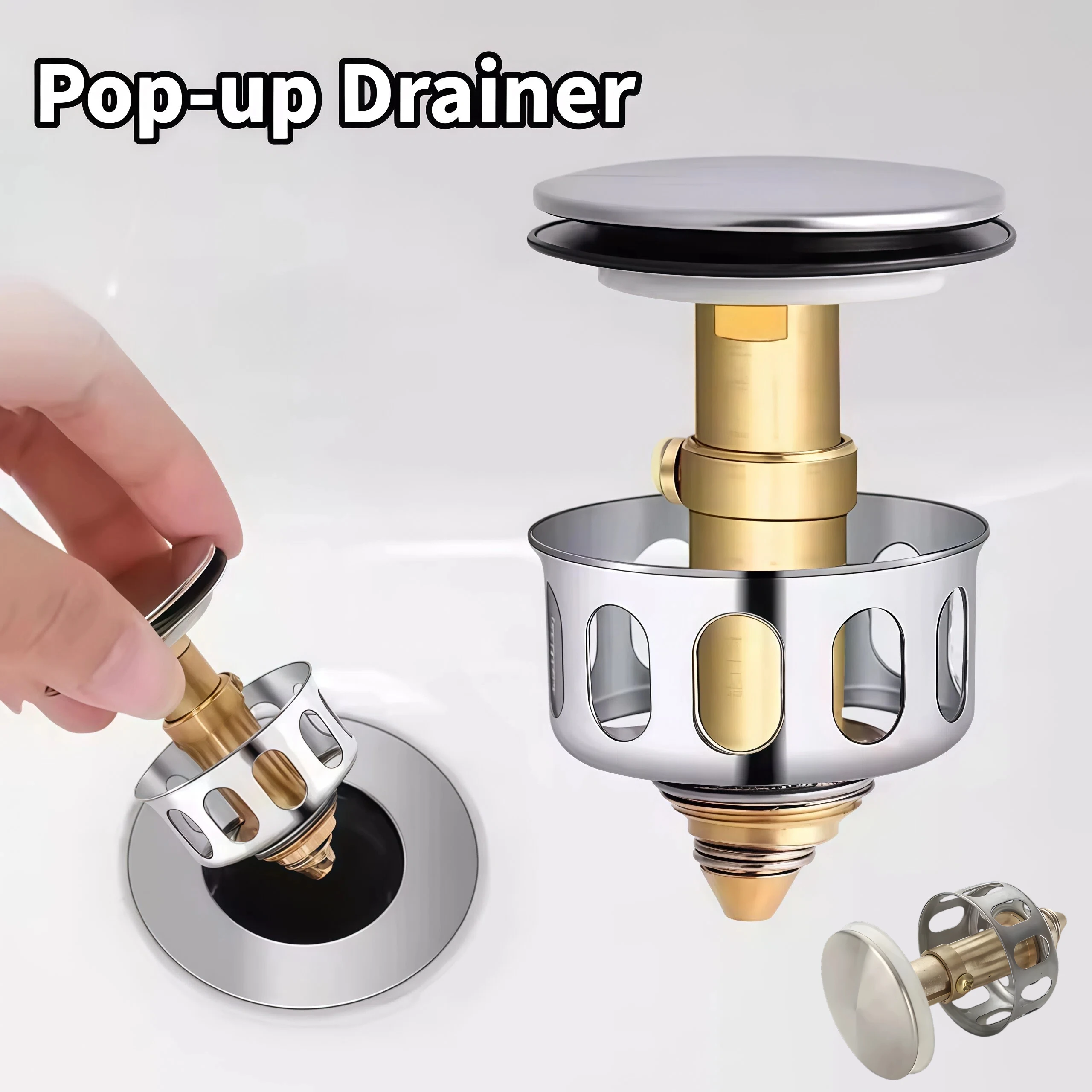 Universal metal pop-up drain valve washbasin bathtub filter plug, hair collector, easy to replace drain switch filter valve