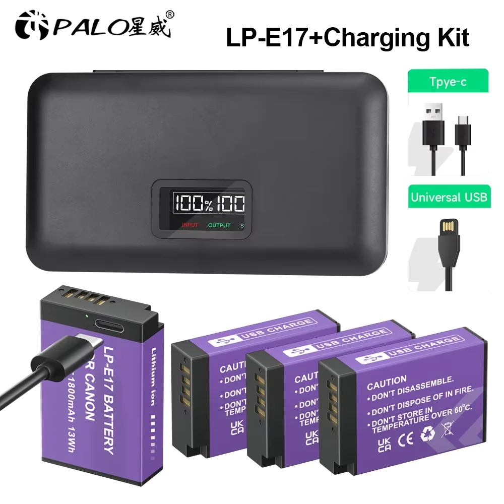 PALO LP-E17 LPE17 LP E17 Camera Battery+LCD USB Charger for Canon EOS R8 RP R50 200D 250D M3 M5 M6 750D 760D T6s 800D 8000D 77D