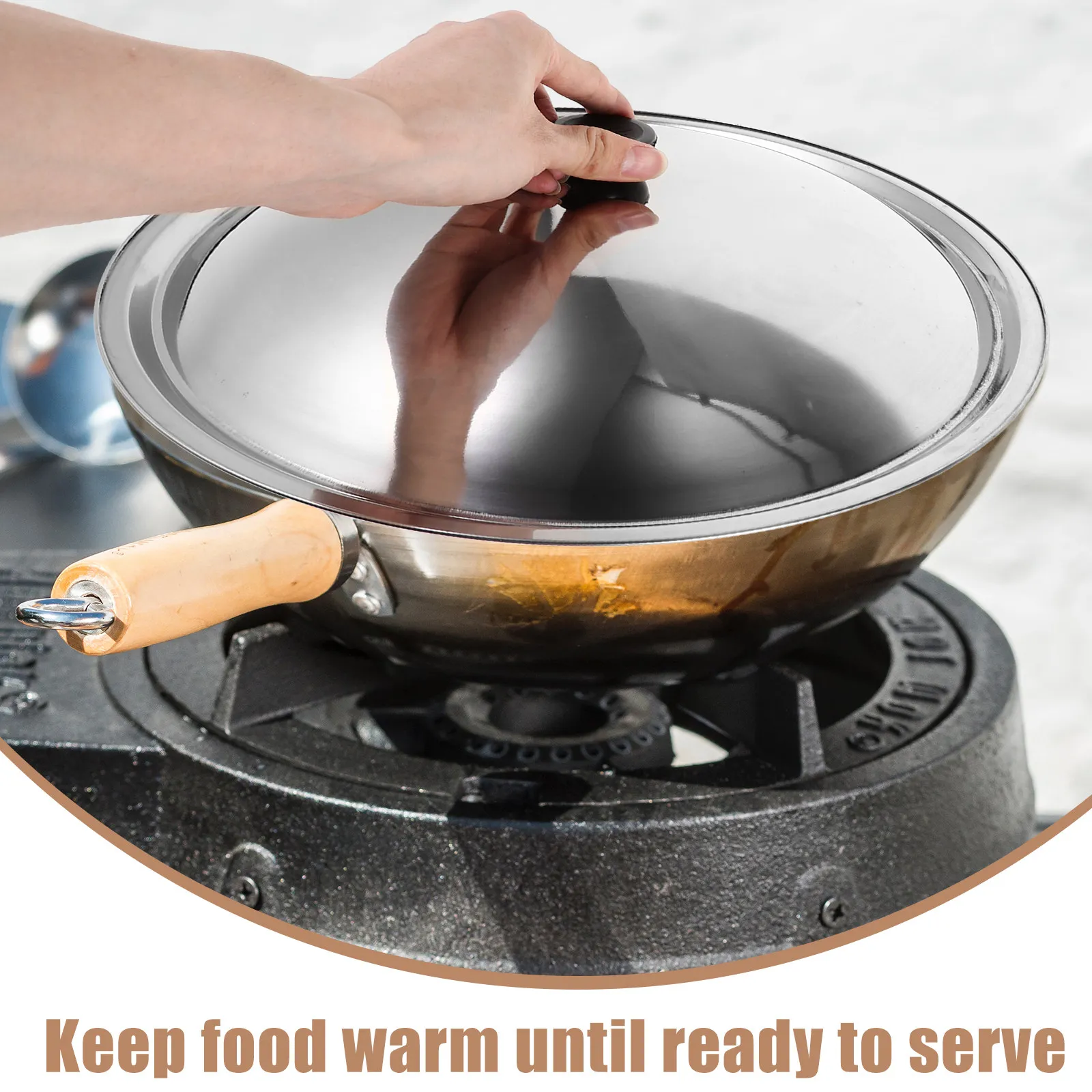Stainless Steel Pot Cover Anti-Scald Spillproof Cooking Lid 34Cm Heat Resistant Kitchen Tool Steam Retaining Pan Cover Protector