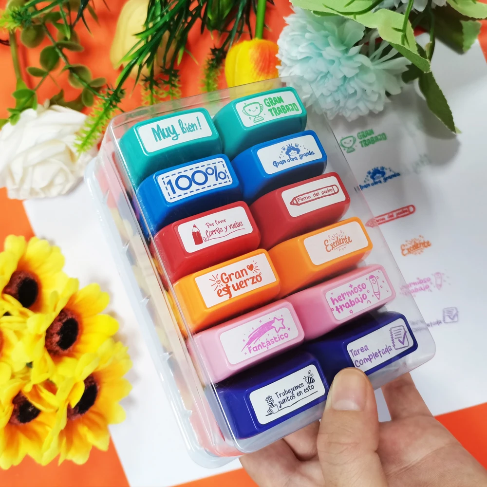 12 colorful Spanish stamps Teacher incentive Grade stamps elementary School signature homework prizes Teacher gifts image 4