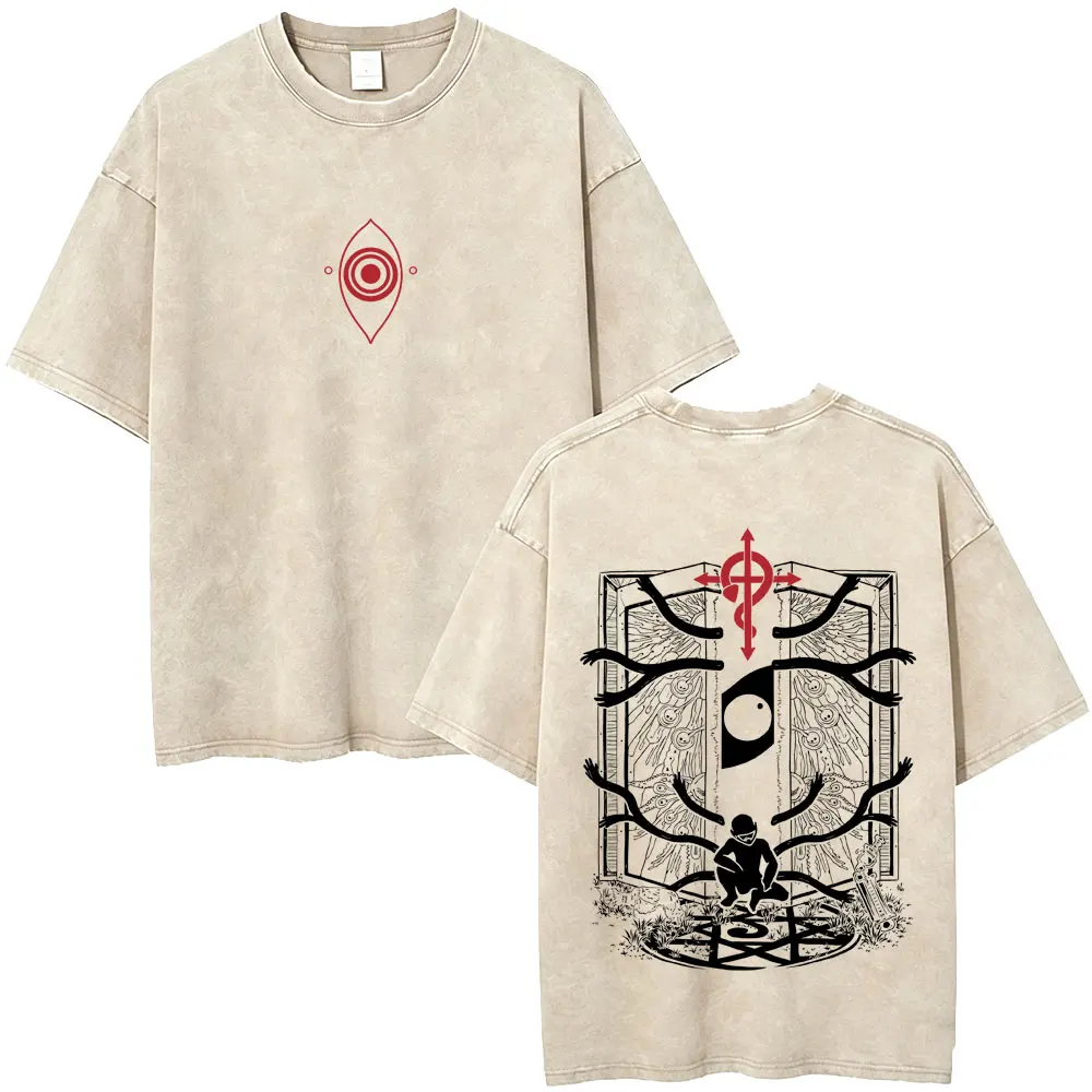 Gewaschenes Vintage Anime Fullmetal Alchemist Edward Elric und Alphonse Elric Merch T-Shirt für Herren und Damen Manga Lässiges Oversized T-Shirt – Detail 6