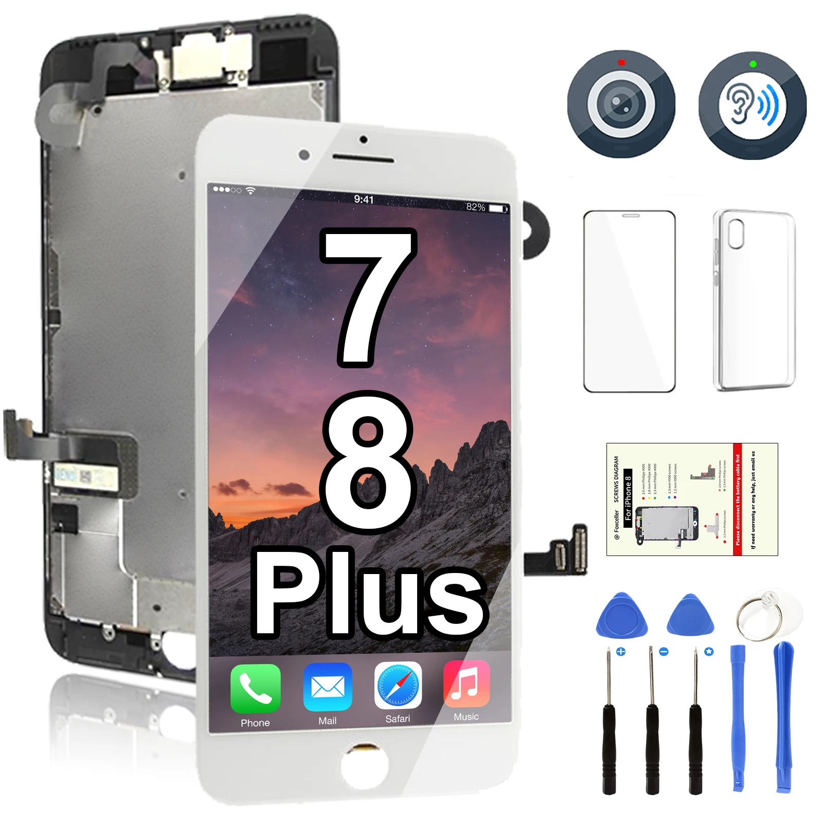 

AAA Display For iPhone 7 8 Plus 7P 8P LCD Screen Full Set Assembly 3D Touch Digitizer Replacement Pantalla Front Camera+Earpiece