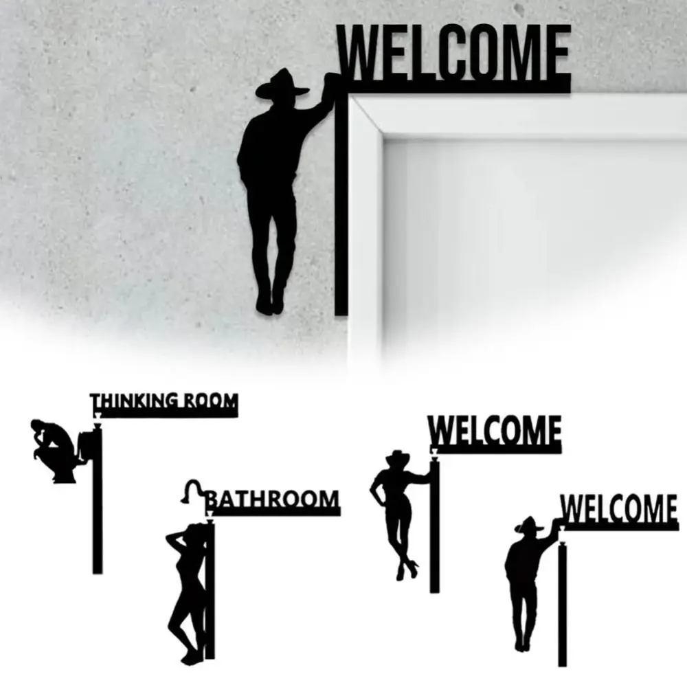 

Modern Wooden Toilet Door Sign Wall Mounted Artwork Door Edge Topper Black Decorative Door Frame Pendant Home Decoration