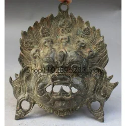 Chinese Tibetan Bronze Evil Spirits Mahakala Wrathful Deity Buddha Mask Statue