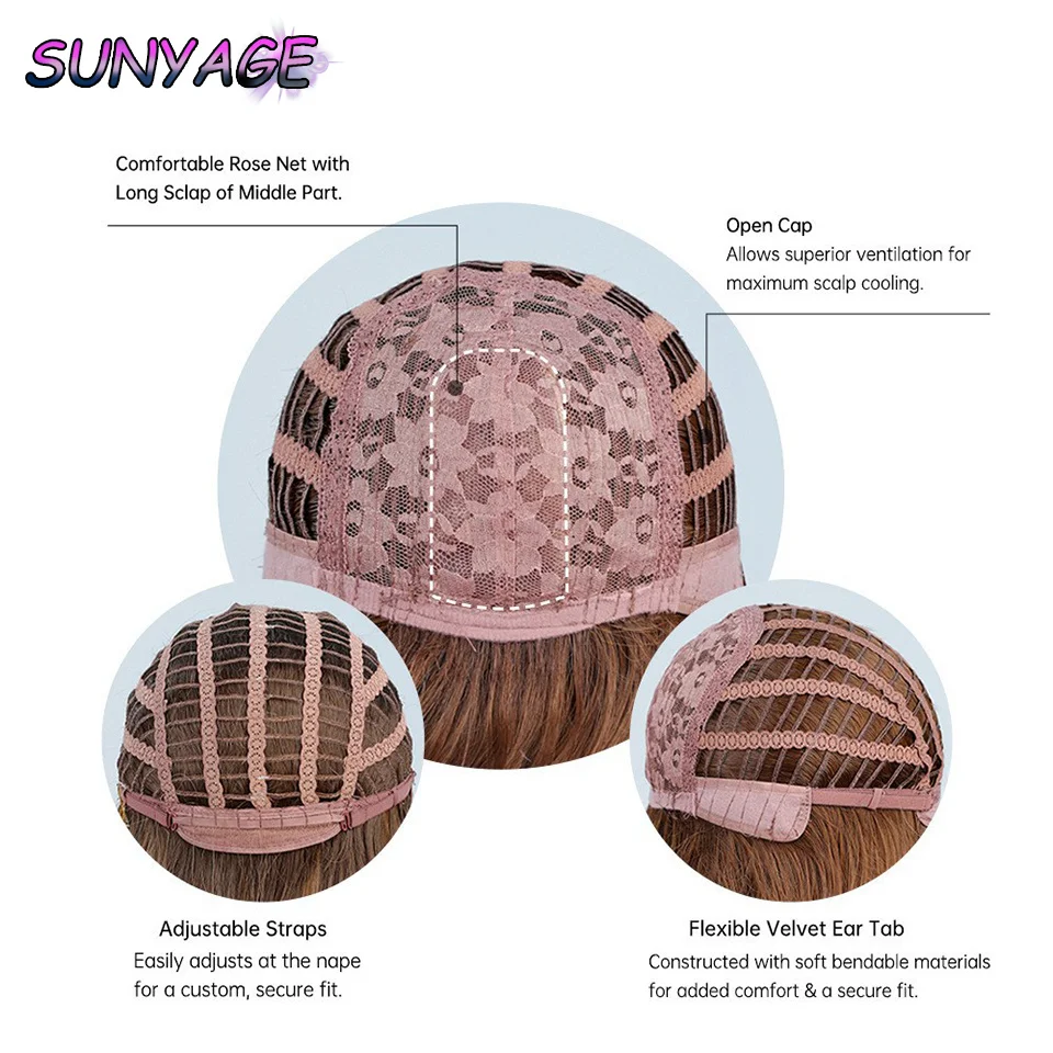 SUNYAGE-peluca sintética de capas largas para mujer, pelo negro con lado de avellana, gris y marrón, para Cosplay diario, heat-res