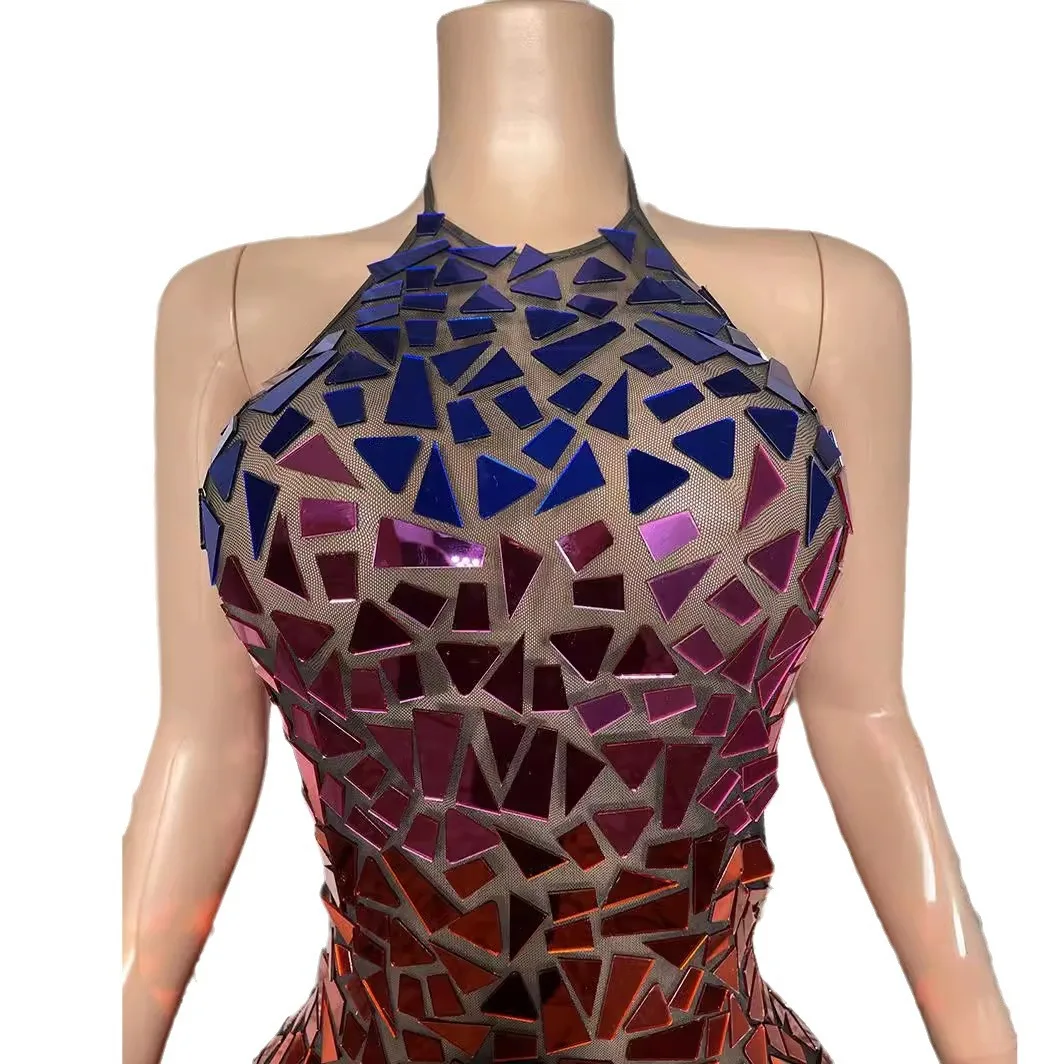 의상 패션 여성 느슨한 드레스 섹시한 메쉬 투명 거울 장식 조각 클럽 복장 Vestidos Piedras Brillantes 여성용 드레스