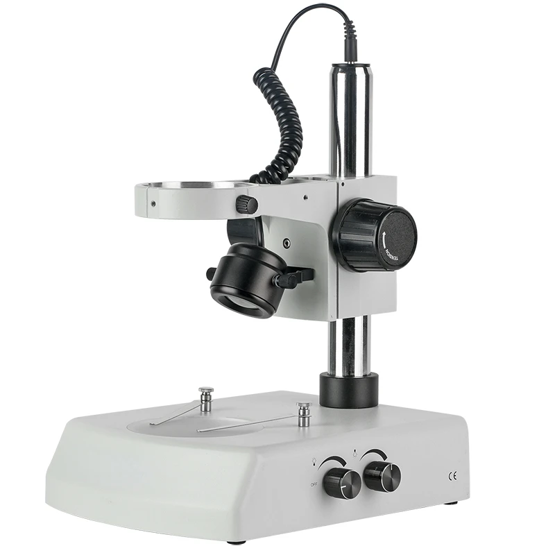 Three eye binocular stereo microscope bracket with upper and lower LED light source 5V3W and 76mm lens focusing frame