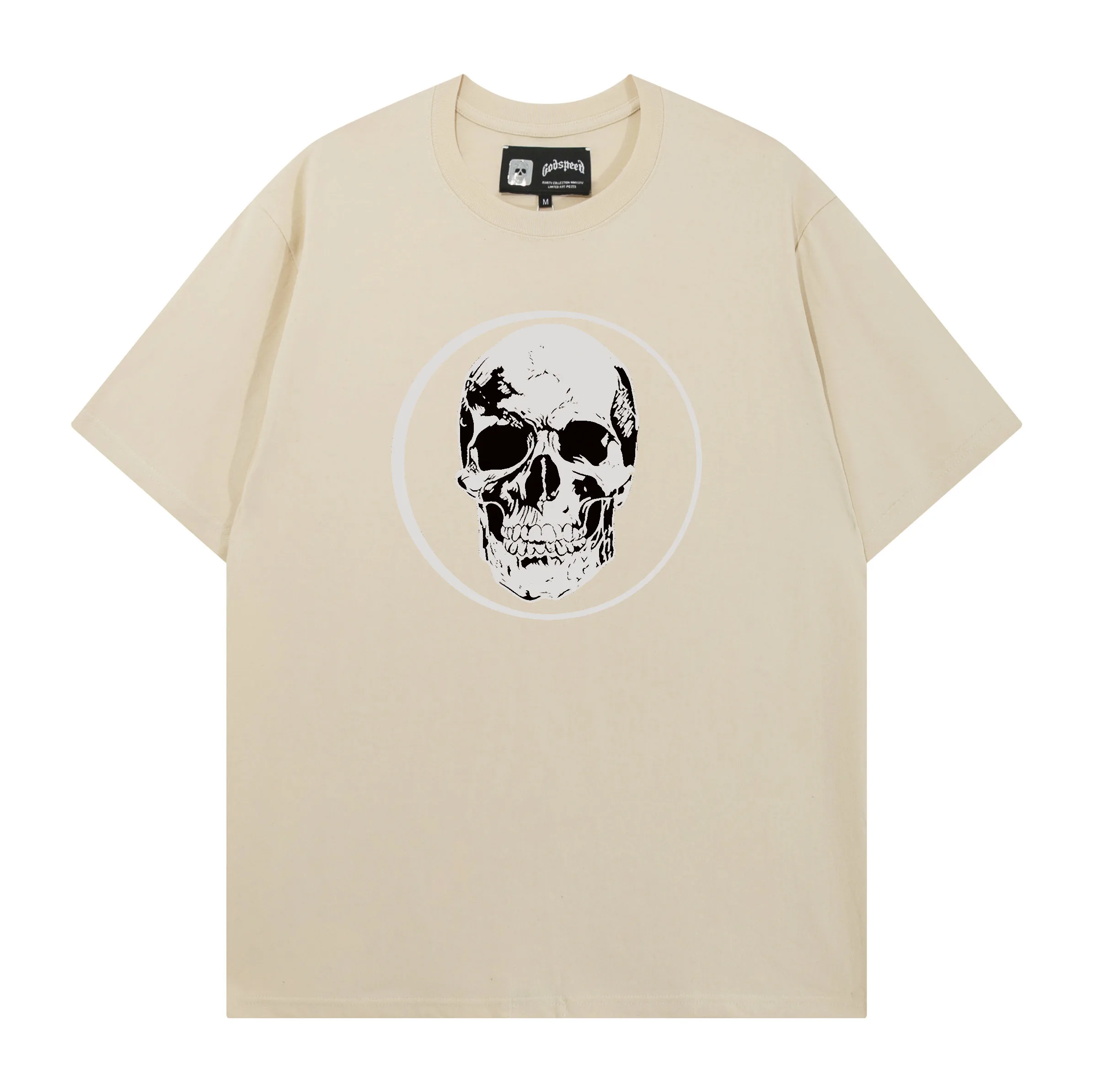 Godspeed American Trendy Brand Skull Print High Quality Heavyweight Double Thread Loose Fit Pure Cotton Short Sleeve T-Shirt