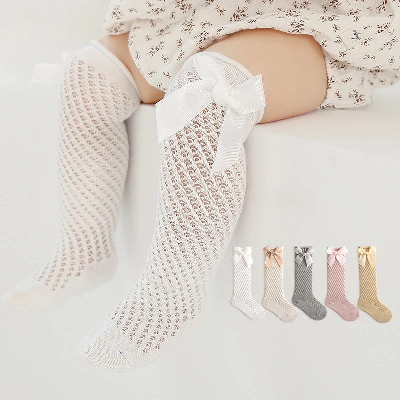 MILANCEL New Summer Girls Net Stocking Baby Sweet Thin Breathable Bow Long Socks Toddler 3 Pairs a Lot