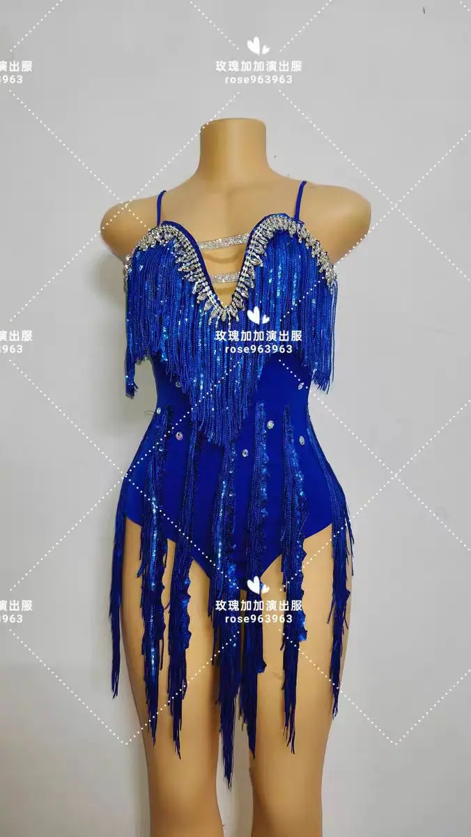 

European/American Diamond Studded Tassel Sexy Suspender Dress Nightclub Bar Female Jazz Dance Singer Stage Performance Costume