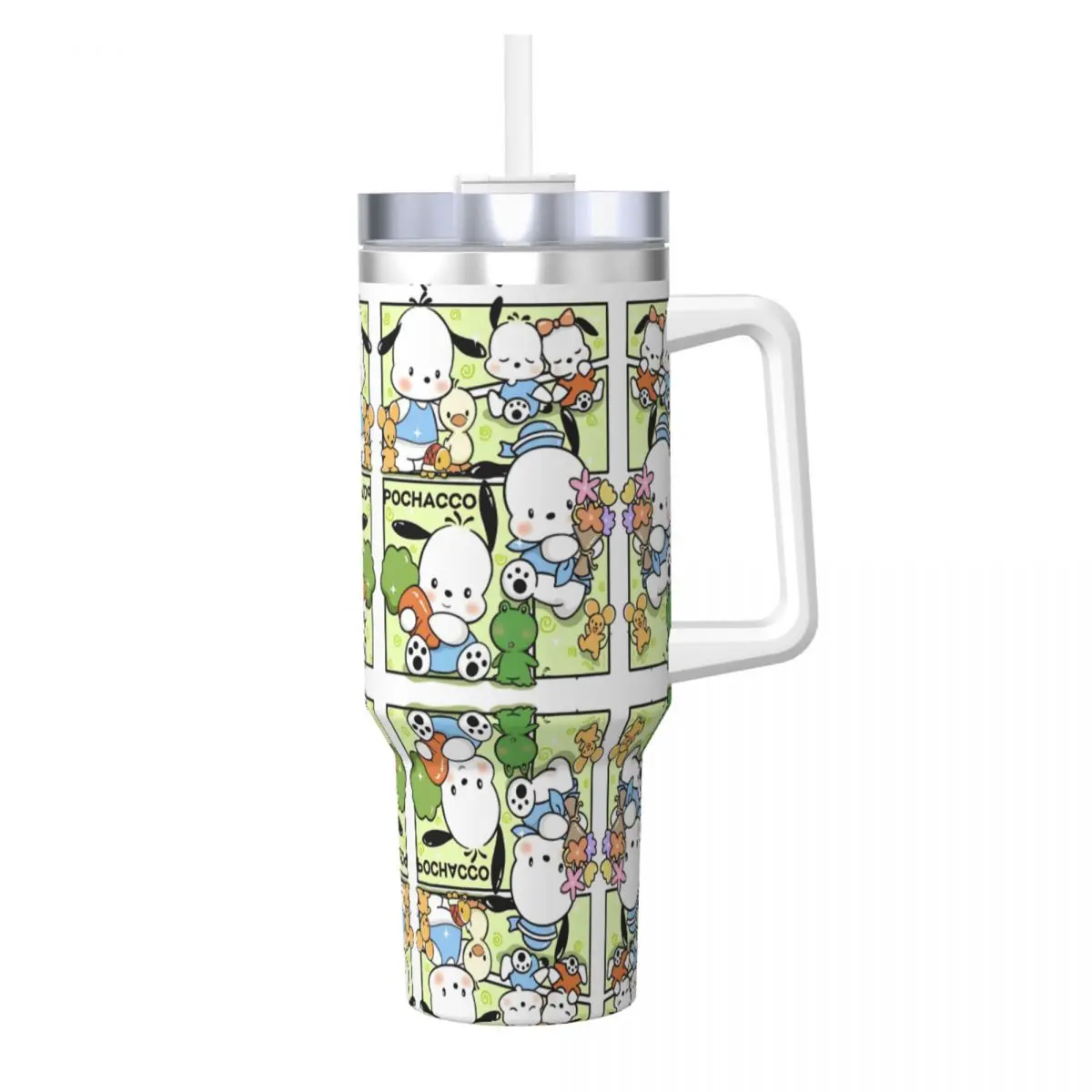 Stainless Steel Tumbler Sanrio Pochacco Dog Car Mugs With Straws Travel Cold Drink Water Bottle Portable 40oz Thermal Cups