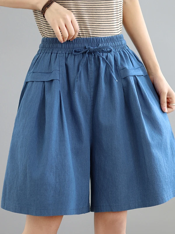 

Summer Loose Fit Slimming Thin Denim Short Pants Women's Wide Leg Artistic Versatile Five-Quarter Length Casual Cotton Blend