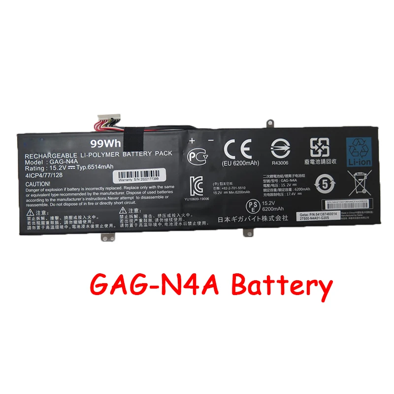 Laptop GAG-N4A Battery For Gigabyte GAG-N4A 27S00-N4A01-G20S For GETAC:541387460014 15.2V 6200mAh 99WH New