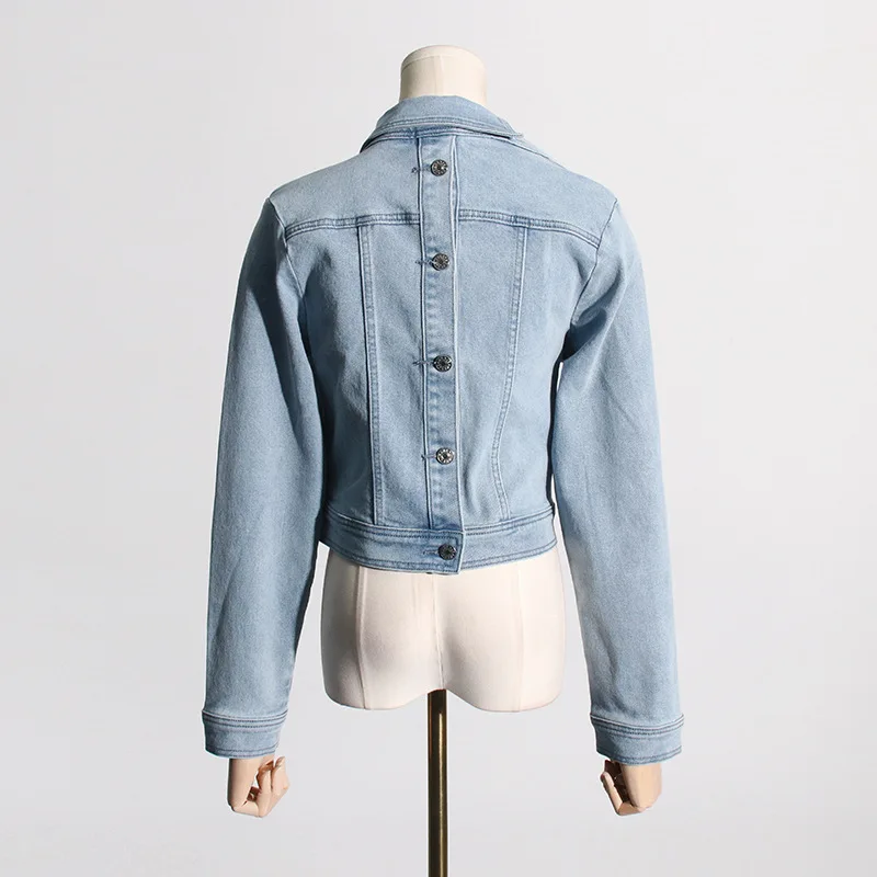 Women Jeans Jacket New  American Vintage Washed Aged Strapless Design Denim Jacket  Niche Design Coat Women Jackets for Women