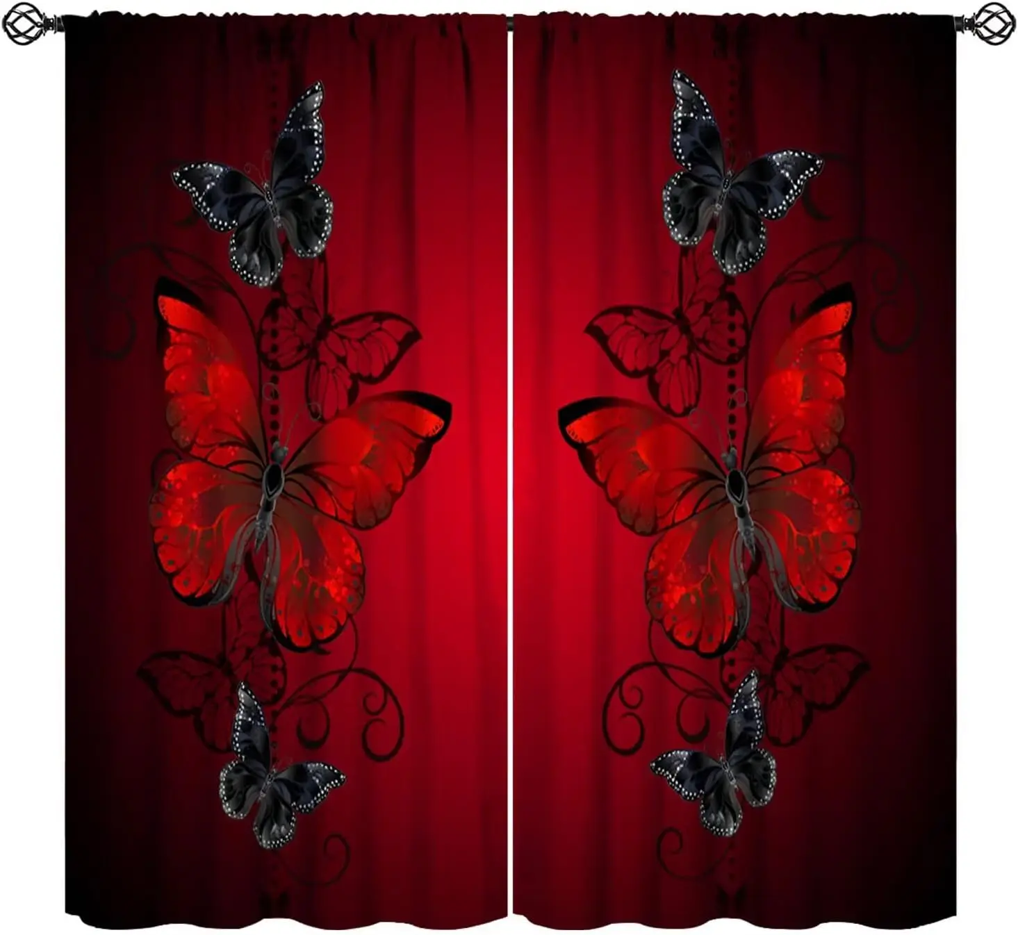 Dramatic Red Butterfly Curtains Gothic Luxury Decorative Window Drapes Panels for Living Room Bedroom Romantic Statement Curtain