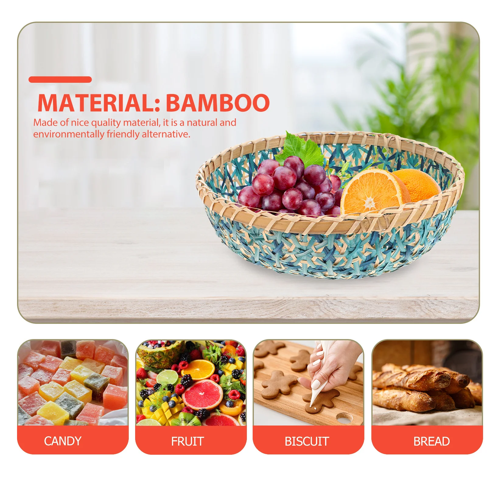 

1Pcs Bamboo Woven Tray Lightweight Portable Storage Holder Home Decor Fruit Vegetable Basket Indoor Wall Hanging Storage