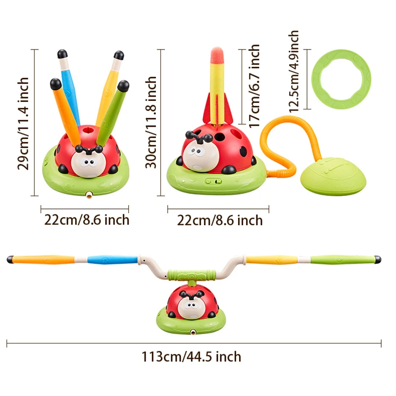 3 in 1 Ladybug Rocket Launcher Rope Skipping Machine Ferrule Game Toy Multifunction Sports Entertainment Outdoor Educational