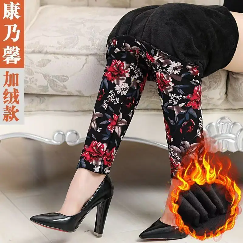 YAVO SOSO  Autumn Winter Style Plus Velvet Warm leggings Women Plus size XXXL Printing Flowers 20 Colors thick women\'s pants