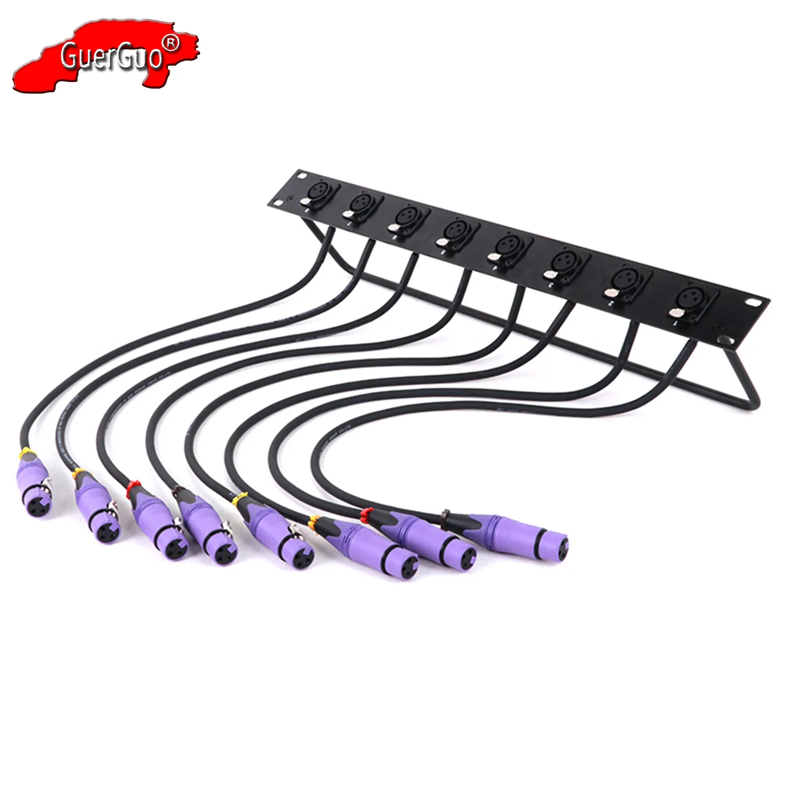 Customized 8-Way 1U Cabinet XLR Audio Jumper Rack,8-Hole Panel 3Pin XLR Female MIC Socket to 3Pin Female XLR Audio Cable