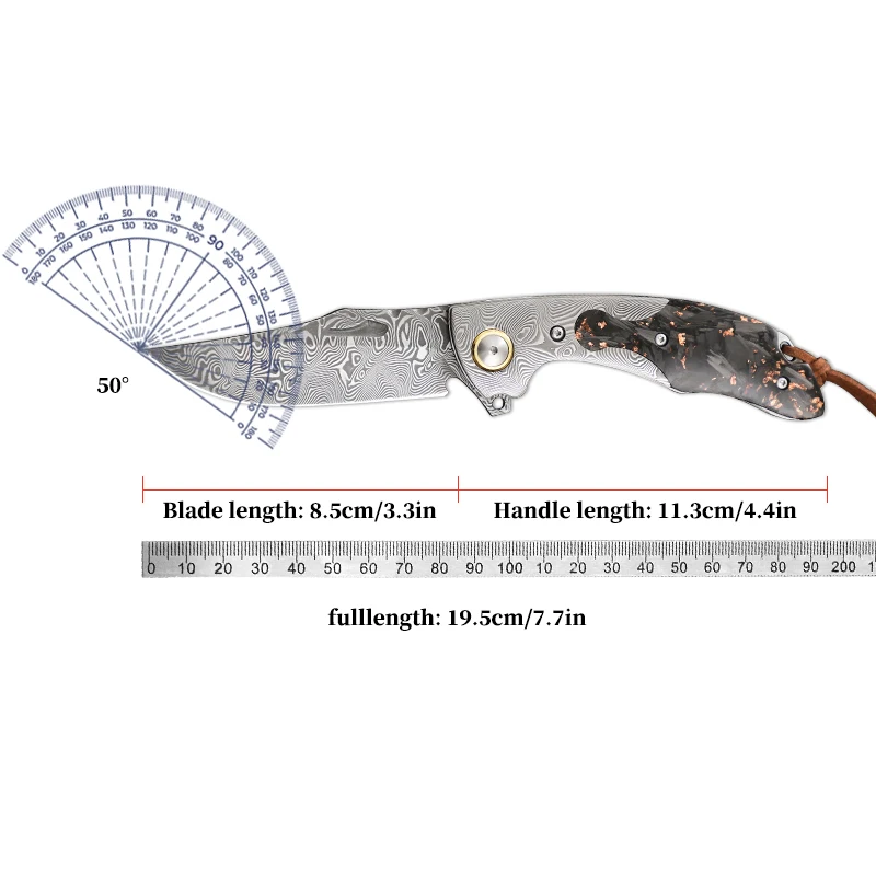 Pisau Saku Baja Damaskus Buatan Tangan, Pisau Lipat Pria, Pisau Berkemah Berburu EDC, Pisau Bertahan Hidup Berkemah Petualangan