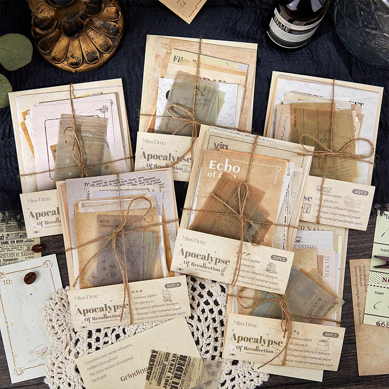 

24sets/lot Memo Pads Material Paper Memories of the Apocalypse Junk Journal Scrapbooking Cards Retro Background Decoration Paper