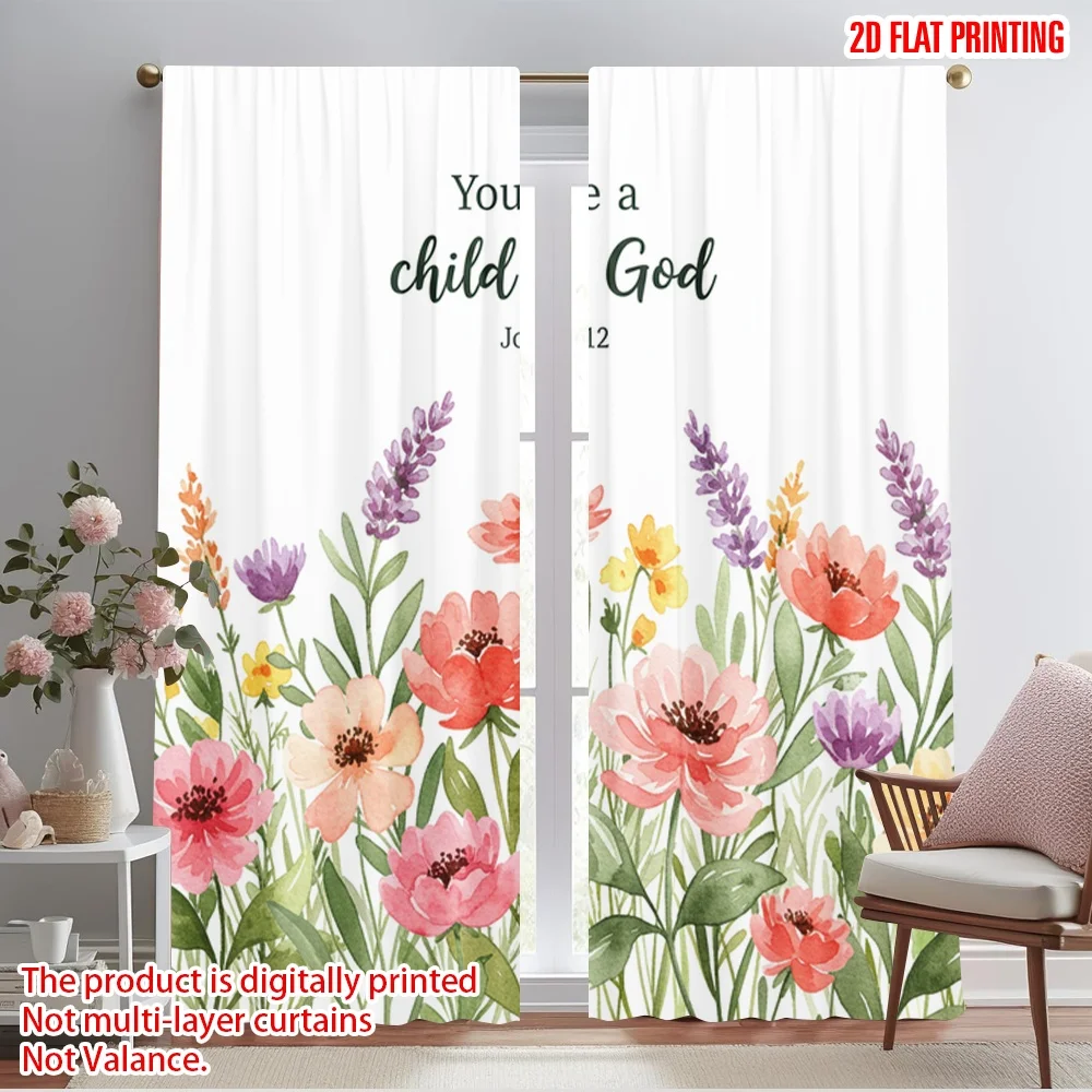 

2pcs 2D flat printing Party Curtains Floral Child God Fabric Without Electricity Holiday Decorations Perfect for Bedroom Office