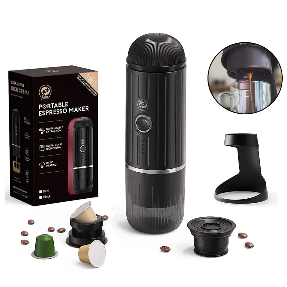 

Portable Espresso Coffee Machine for Car Home Camping Travel Wireless Heating Coffee Maker Fit Nespresso Capsule Ground Coffee