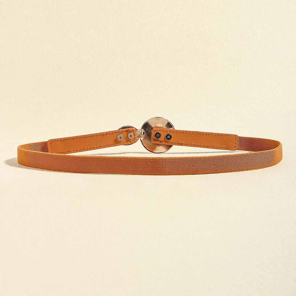 Simple Fashion Elastic Women's Belt Multi-colored Round Metal Buckle Skirt Pants Belt Accessories