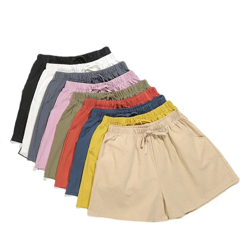 

Cotton Linen Shorts Women Summer Thin Outerwear High Waist A-line Wide Leg Shorts Loose Casual Sportswear Beach Shorts Plus Size