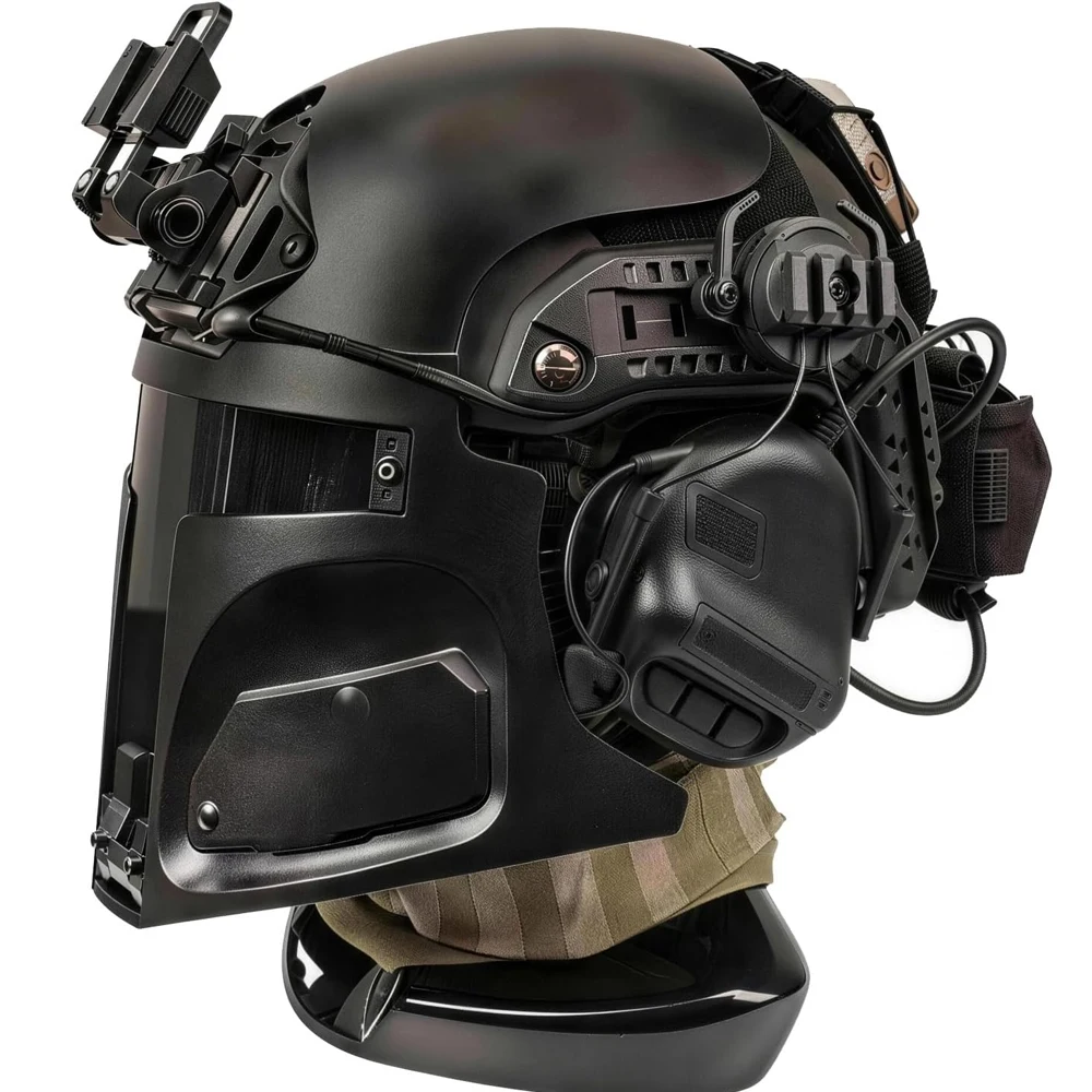 

6-in-1 Galactic Bounty Hunter Helmet with Earphone Signal Light Fast Tactical Helmet Futuristic Mask Sci-Fi Cosplay Airsoft Set