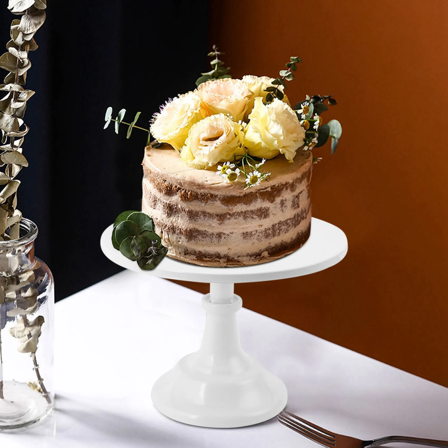 ABUN Metal Iron Cake Stand Round Pedestal Dessert Holder Cupcake Display Rack White 25x22cm Birthday Wedding Party Decoration