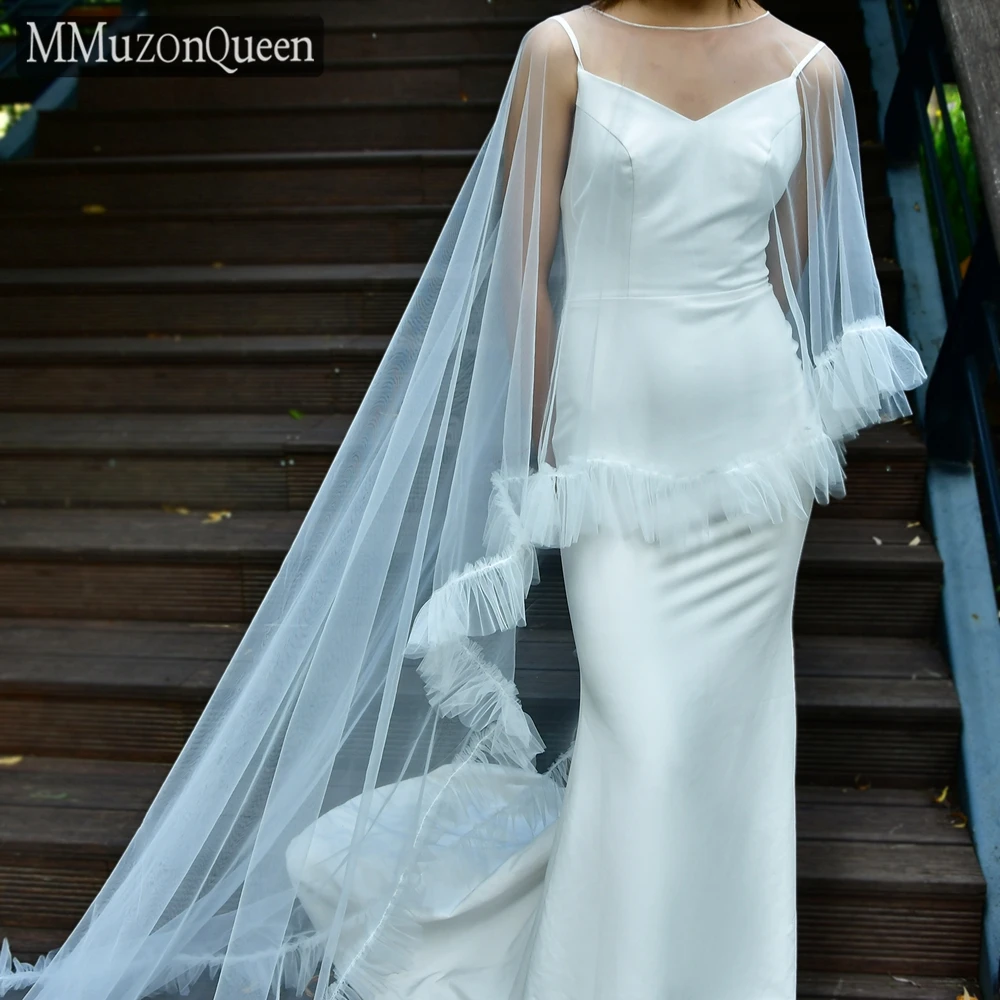 MMQ MG19-Châle de Mariage à la Cathédrale Élégant, Veste à Volants, Long Patients, Couverture en Tulle Everak Initiée pour Robe de Mariée, Bricolage Personnalisé