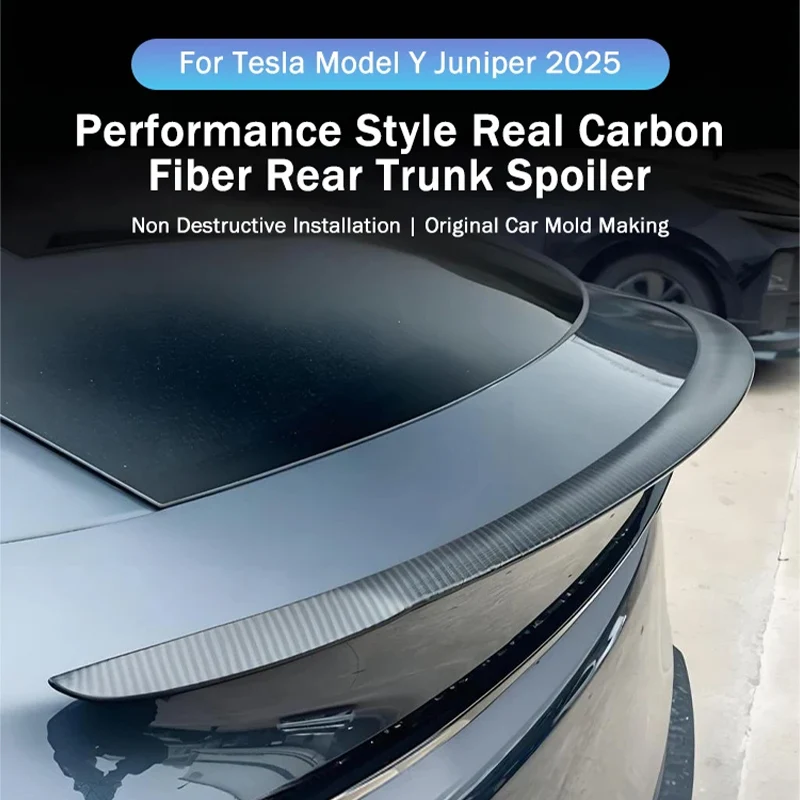 Tesla Model Y Juniper 2025 최신 100% 실제 탄소 섬유 스포일러 고성능 2024 Model3 하이랜드 트렁크 윙 액세서리 썸네일 2
