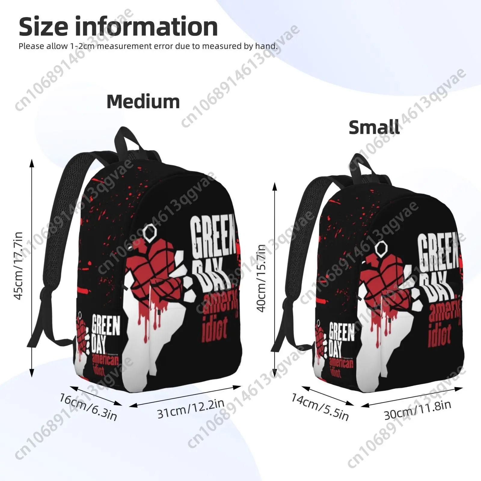 Green Day Punk Rock Band Custom Canvas Lightweight Backpack Fashion Durable Student Men Women Business Daypack