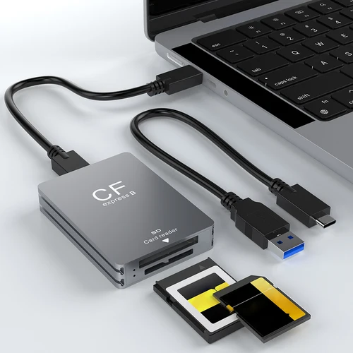 Imagen 2 del producto Lector de tarjetas SD CFexpress tipo A B 2 en 1, lector CF Express con Cable USB C, adaptador de tarjeta de memoria para Android/Windows/OS para SLR