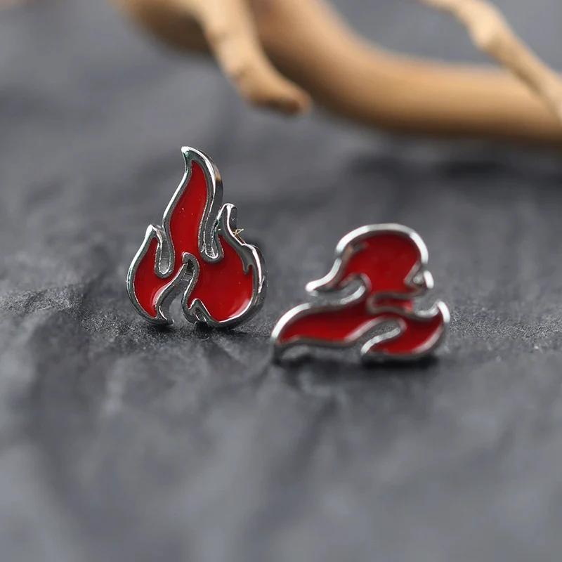 Red Flame Earrings for Men Luxury Rugged and Handsome Personality Ear Stud Fashionable Drip Glue Earring 925 Silver Jewelry