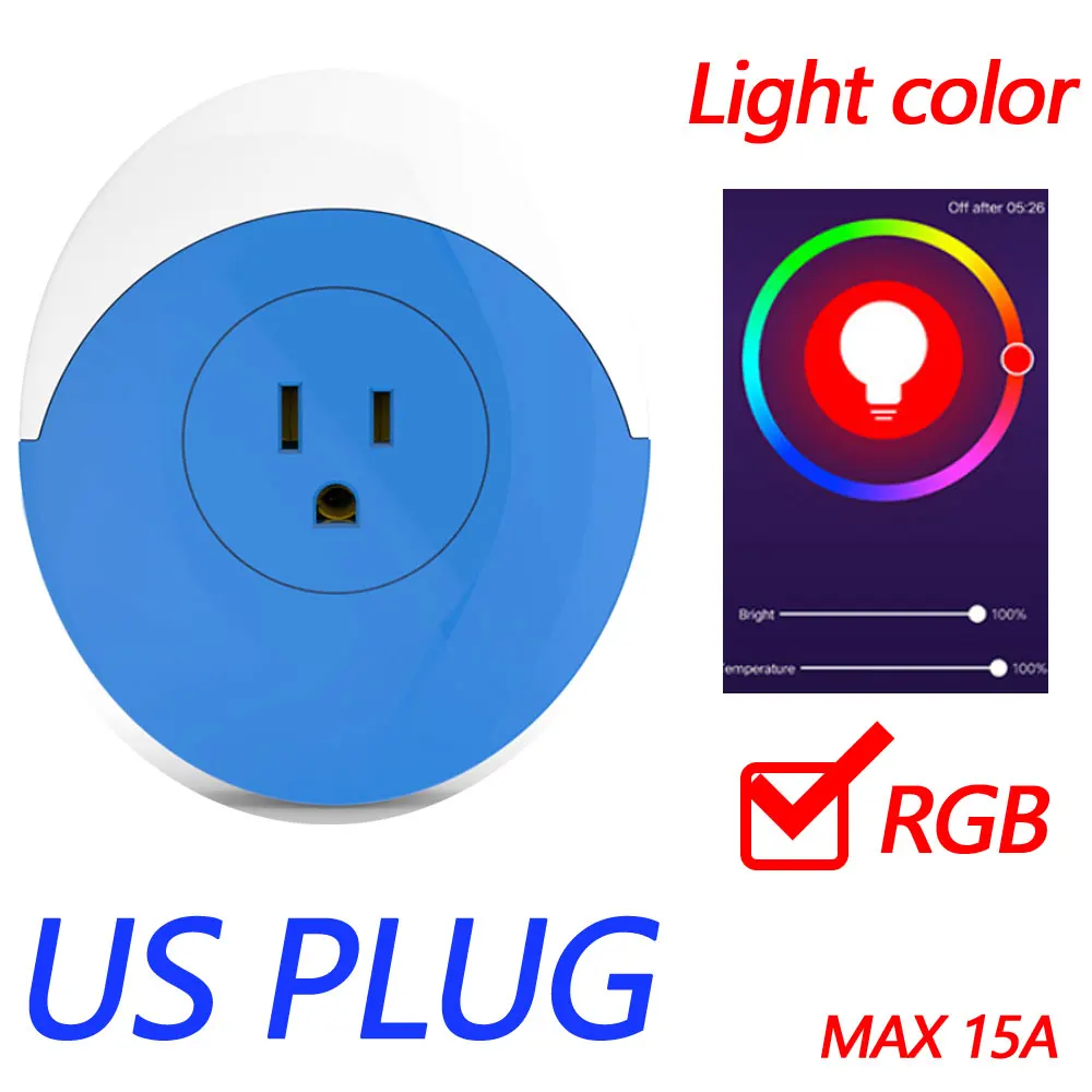 Wifi Smart Night Light Plug EU AU JP UK US Adattatore Colore LED Luce Homekit Presa Controllo vocale Funziona con Alexa Google Home Tuy