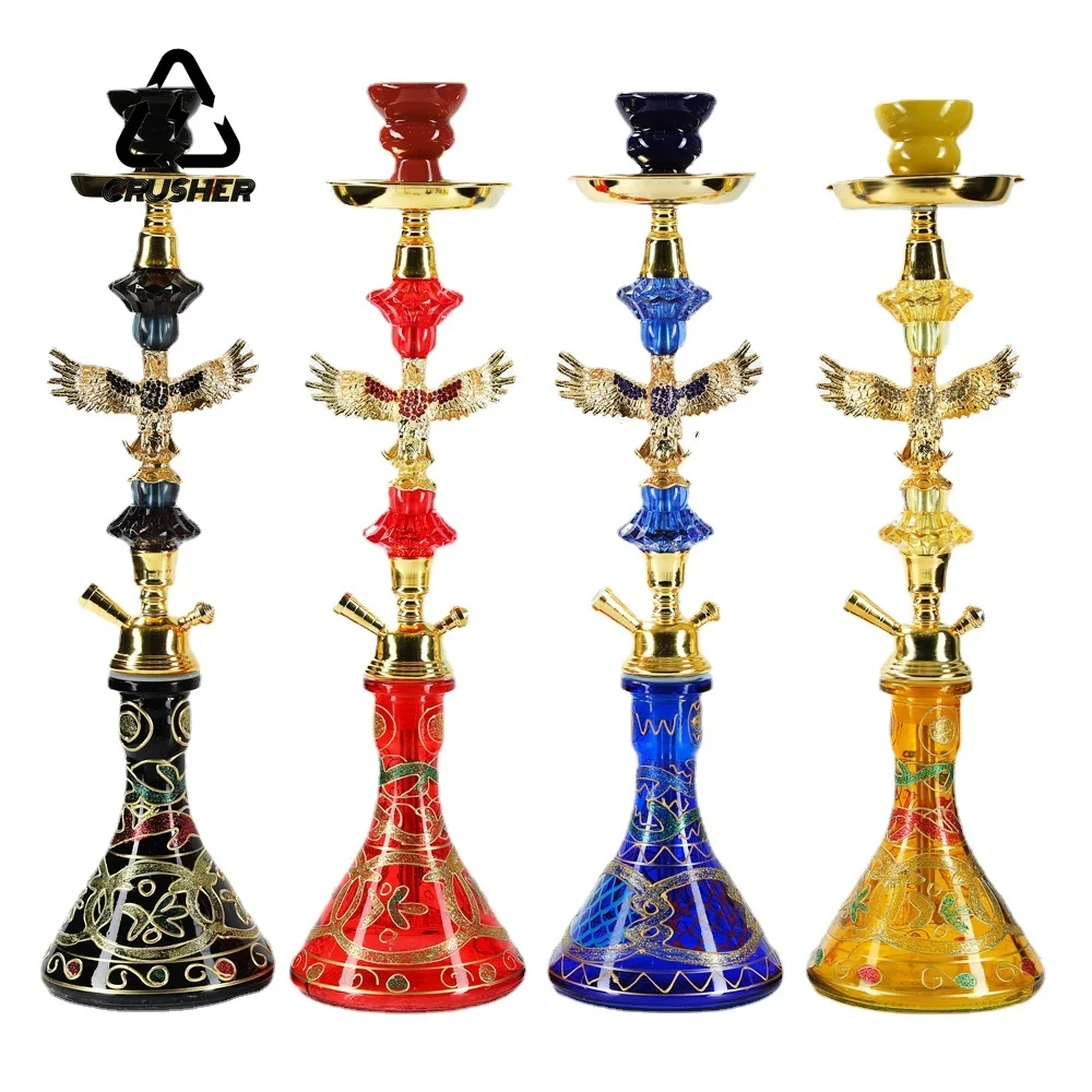 CRUSHER Glass Shisha Set with Textured Water Bottle Chicha Bowl Single Hose Hookaah Hoka Complete Narguilhe Hookah Accessories