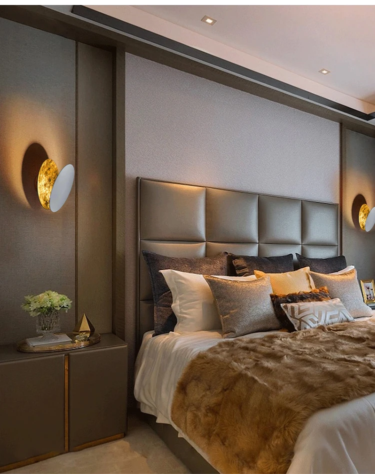 Modern LED Circular Eclipse Lunar Lâmpada de Parede Nordic Quarto Bedroom Bedside Lamp Living Background Wall Lights para Home Night Light