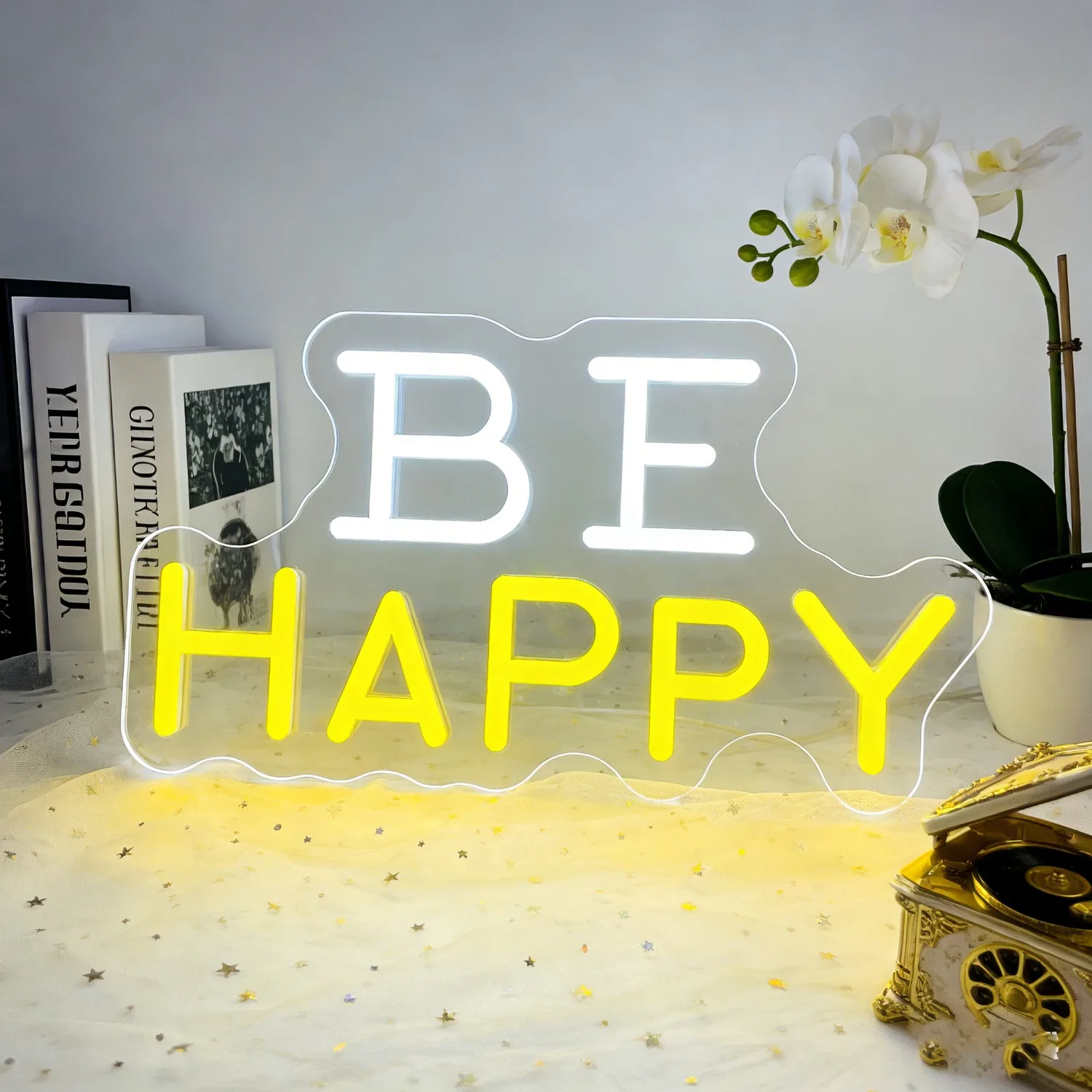 

Светодиодная неоновая вывеска BE HAPPY, настенный декор с позитивной энергией для спальни, гостиной, кафе, бара, вдохновляющий подарок, домашнее освещение