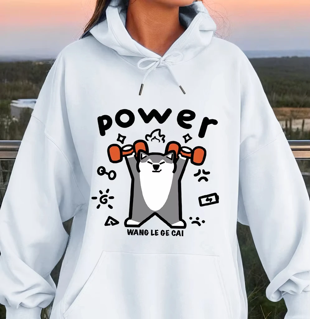 

Power Raise Iron Angry Dog Printed Woman Hoodies Cartoon Autumn Pullover Fashion Harajuku Top Street Style Warm Tracksuit