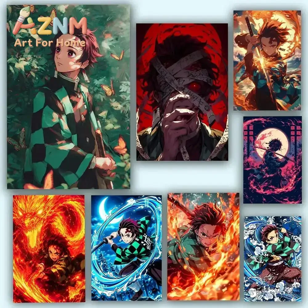 AZNM Demon Slayer Tanjiro Kamado Anime Canvas Wall Art Frameless Print Poster for Home Bedroom Living Room Wall Decor