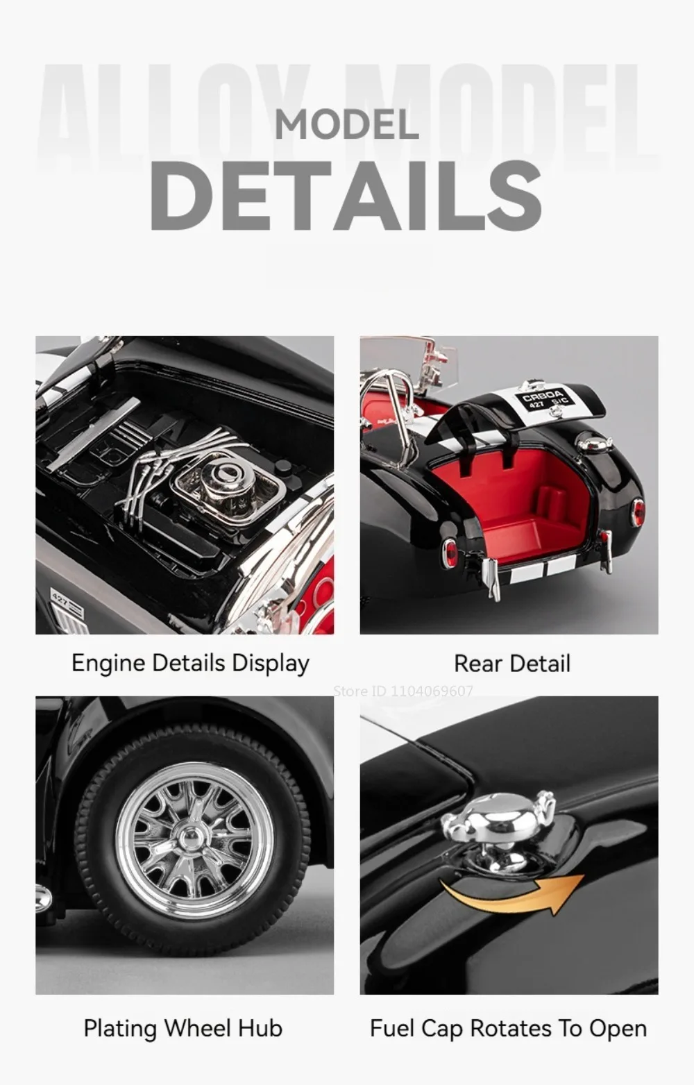 1:24 Viper Cobra Modellspielzeug, Sportwagen, Legierung, Druckguss, Ton, Licht, Türen geöffnet, zurückziehen, exquisite Innensammlung, Supercars – Detail 19