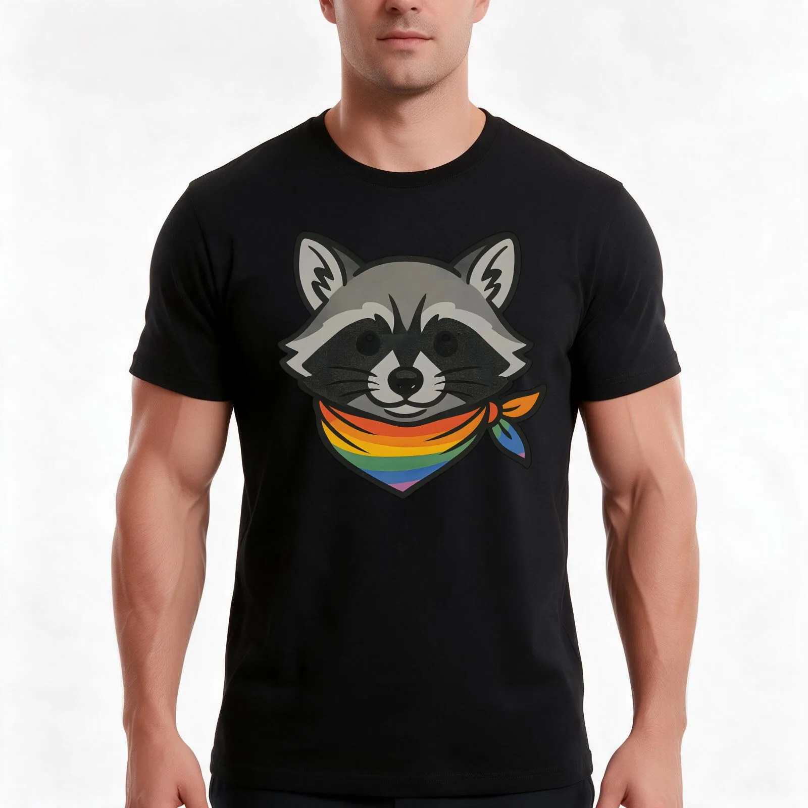 Racoon With Rainbow Bandana T-Shirt Summer Casual Cotton Tee Oversized Streetwear Tops Vintage Graphic Print 100% Cotton